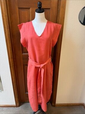Positano by Jean Paul Coral V-Neck Belted Maxi Dress Size S/M